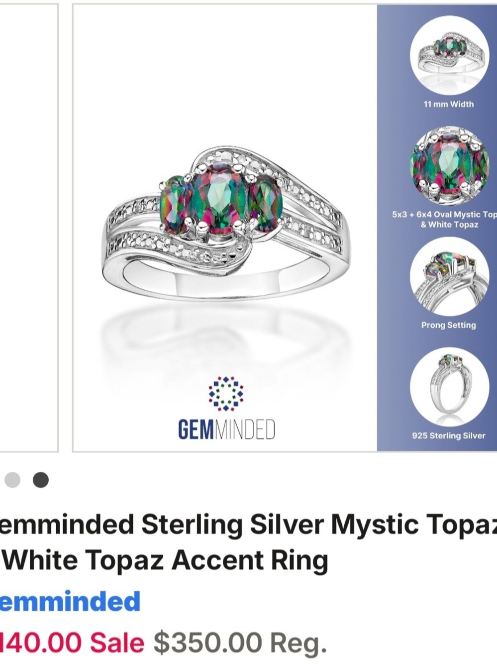 Sterling Silver Mystic Topaz Trio Ring - Multicolor